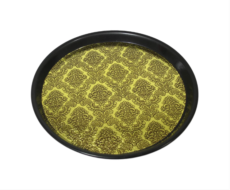 Round Plastic Serving Tray Bar Drinks Tray With Gold Print Design 30cm