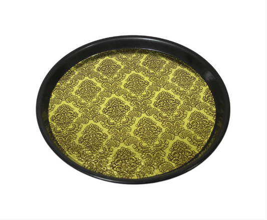 Round Plastic Serving Tray Bar Drinks Tray With Gold Print Design 30cm