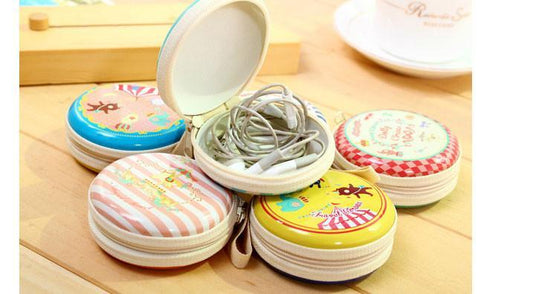 Round Tin Coin Purse / Earphone Pouch Assorted Designs