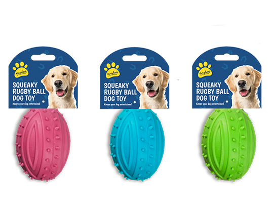 Rubber Squeaky Rugby Ball Dog Toy