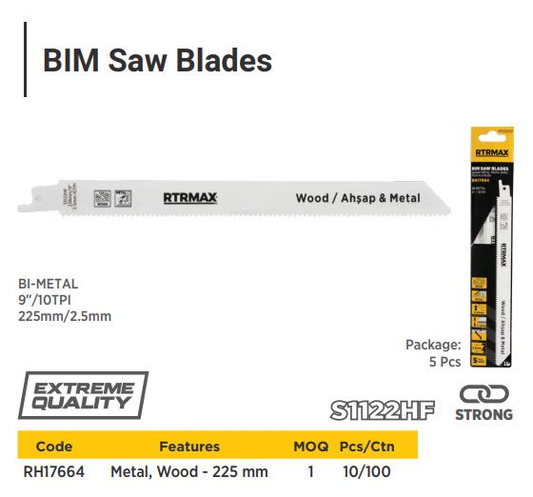 S1122HF BIM SAW BLADES (PACK OF 5) RTRMAX