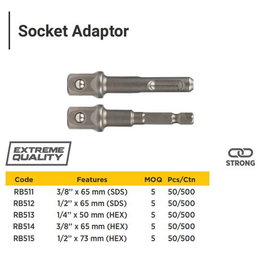 SDS SOCKET ADAPTER 3/8*60MM ( 5 PCS SET )