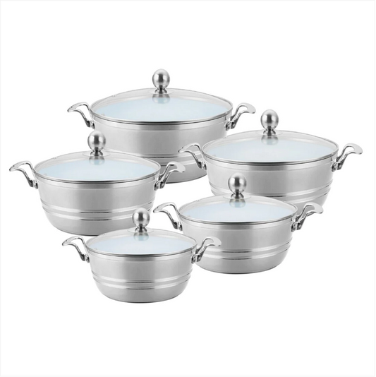 SERAMIQ Diecast Ceramic Casserole Stockpot Kitchen Set Of 5 Silver