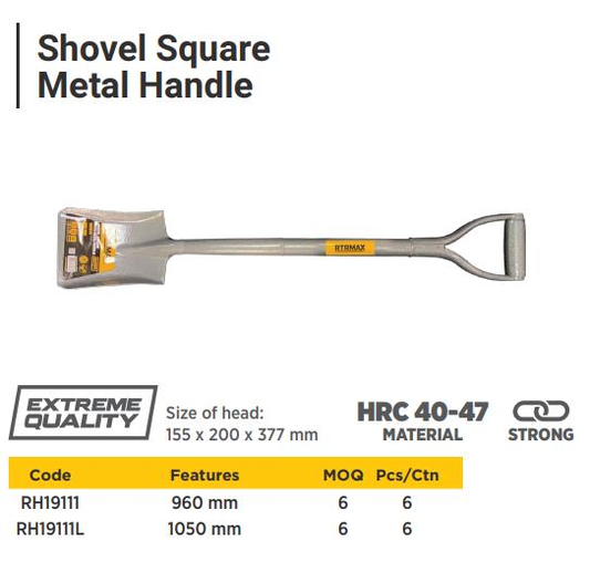 SHOVEL SQUARE METAL HANDLE 960MM