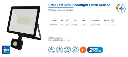 SMD LED SLIM FLOODLIGHT WITH SENSOR, 20W,85-265V