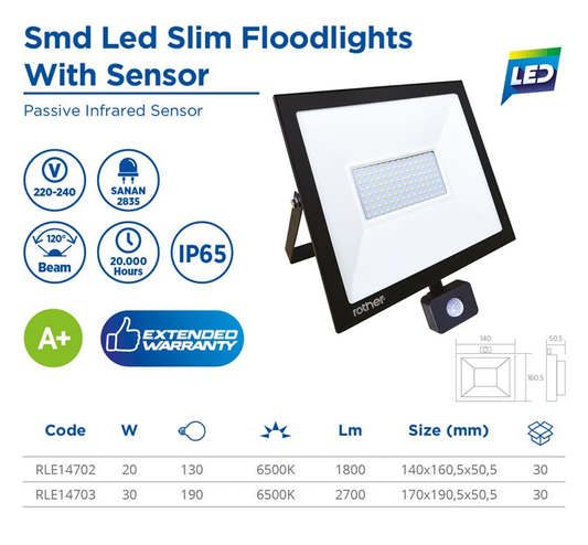 SMD LED SLIM FLOODLIGHT WITH SENSOR, 30W,85-265V