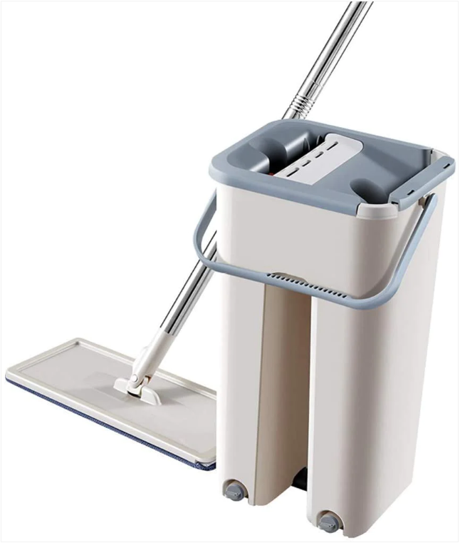 SQ Flat Mop Bucket Set Plastic 5L Cream Beige - Grey