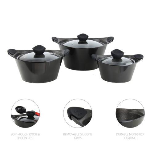 SQ Pro Caia 3 Pack Die Cast Stock Pot 20cm 24cm 28cm Black