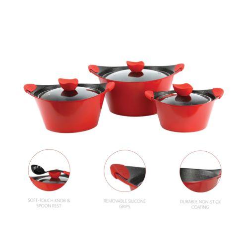 SQ Pro Caia 3 Pack Die Cast Stock Pot 20cm 24cm 28cm Red