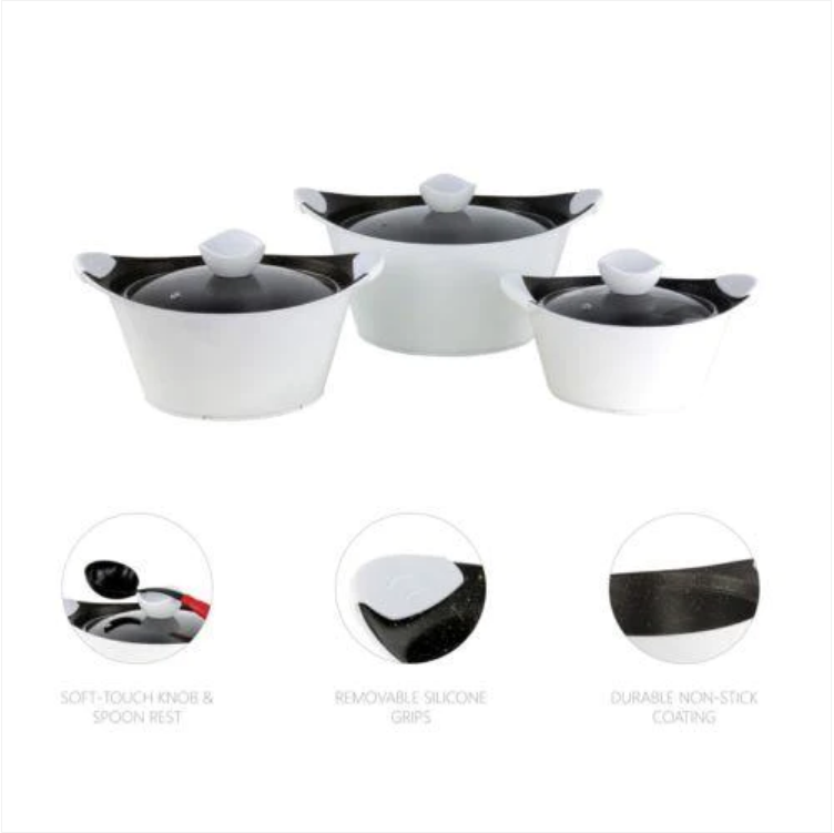 SQ Pro Caia 3 Pack Die Cast Stock Pot 20cm 24cm 28cm White