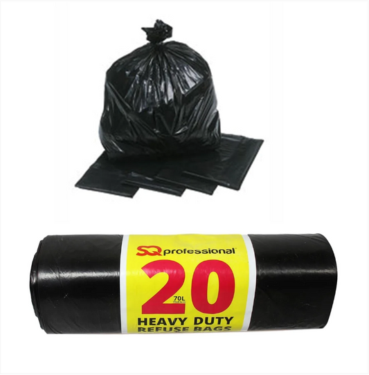 SQ Pro Heavy Duty Refuse Bin Bags Black Indoor Outdoor Use 70 Litre 70cm x 83cm