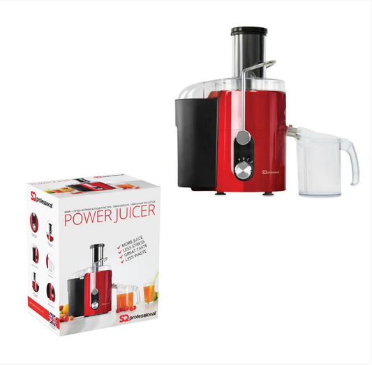 SQ Pro Powerful 800w Power Juicer Whole Fruit & Veg 700ml Jug 1.4L Pulp Collector Red