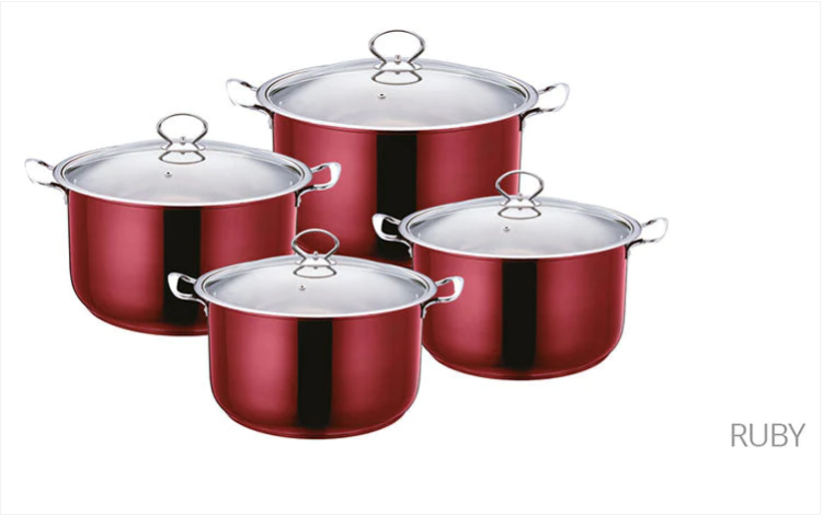 SQ Pro Stainless Steel Stockpot Set of 3 Gems Ruby 10 / 12.30 / 14.60 Litre