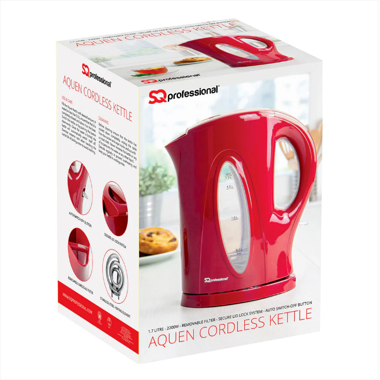 SQ Professional Aquen Fast Boil Cordless Kettle 1.7 Litre 2200W Red