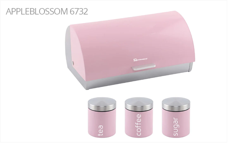 SQ Professional Dainty Metal Bread Bin with 3 Canisters Apple Blossom