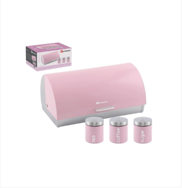 SQ Professional Dainty Metal Bread Bin with 3 Canisters Apple Blossom