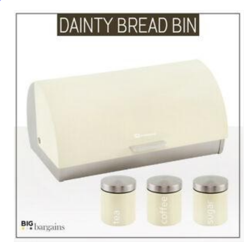 SQ Professional Dainty Metal Bread Bin with 3 Canisters Chantilly Cream