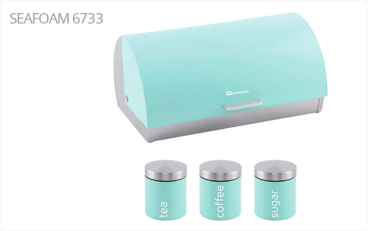 SQ Professional Dainty Metal Bread Bin with 3 Canisters Seafoam