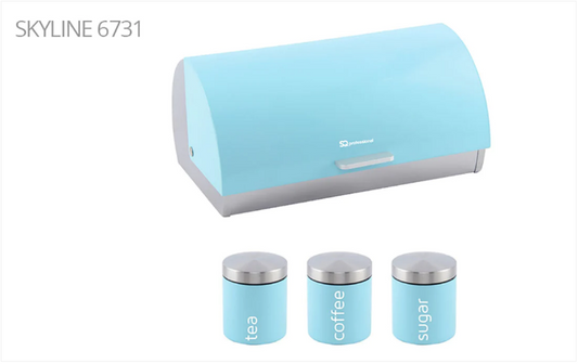 SQ Professional Dainty Metal Bread Bin with 3 Canisters Skyline