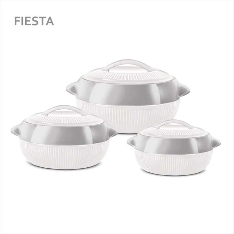 SQ Professional Fiesta Insulated Casserole 3Pc Set White-Silver