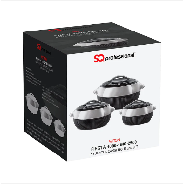 SQ Professional Fiesta Insulated Casserole 3Pc Set White-Silver