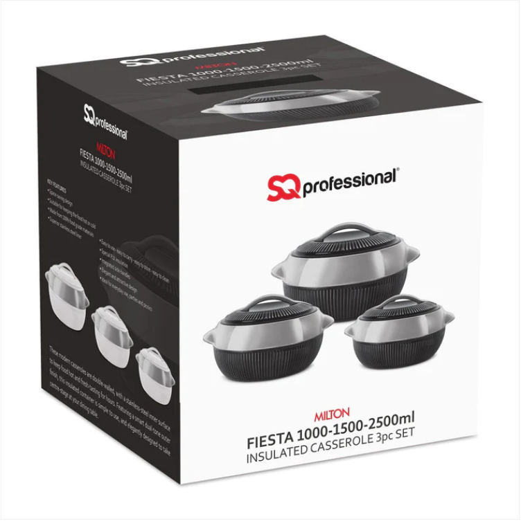 SQ Professional Fiesta Insulated Casserole Set 3pc Black-Silver