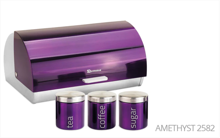 SQ Professional Gems Metal Bread Bin with 3 Canisters Amethyst