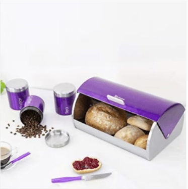 SQ Professional Gems Metal Bread Bin with 3 Canisters Amethyst