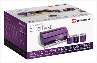 SQ Professional Gems Metal Bread Bin with 3 Canisters Amethyst