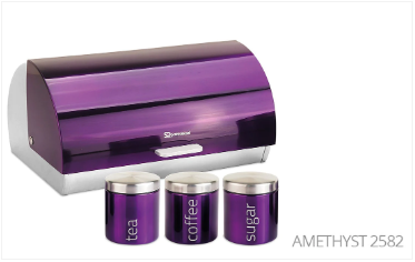 SQ Professional Gems Metal Bread Bin with 3 Canisters Assorted Colours