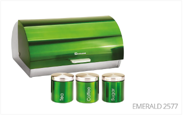 SQ Professional Gems Metal Bread Bin with 3 Canisters Assorted Colours