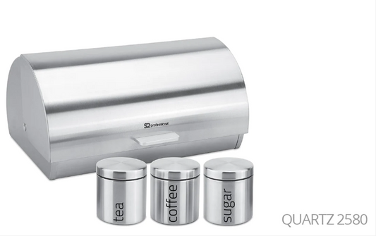 SQ Professional Gems Metal Bread Bin with 3 Canisters Quartz