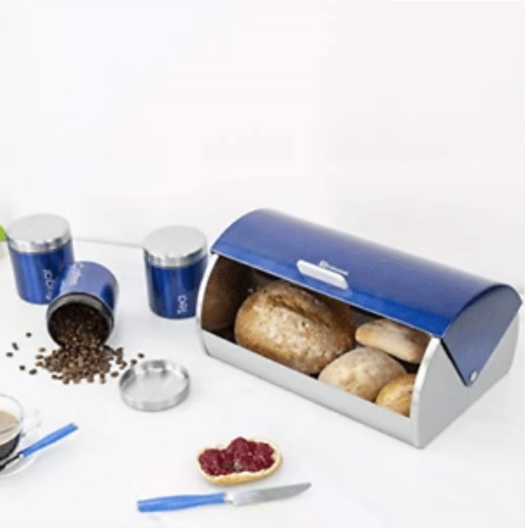 SQ Professional Gems Metal Bread Bin with 3 Canisters Sapphire