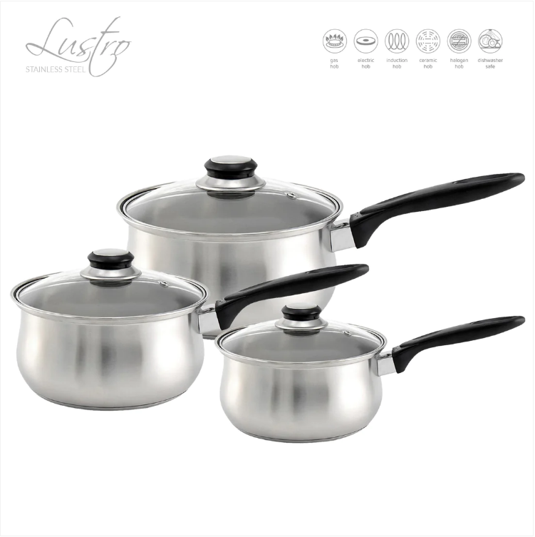 SQ Professional Lustro Stainless Steel Saucepan Set of 3 Black