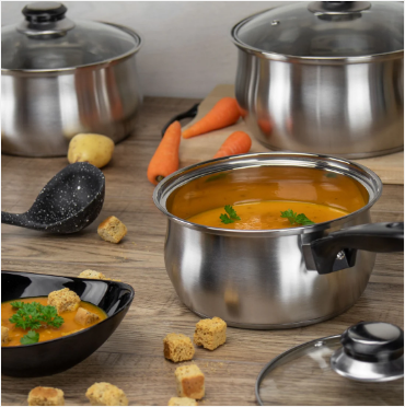 SQ Professional Lustro Stainless Steel Saucepan Set of 3 Black