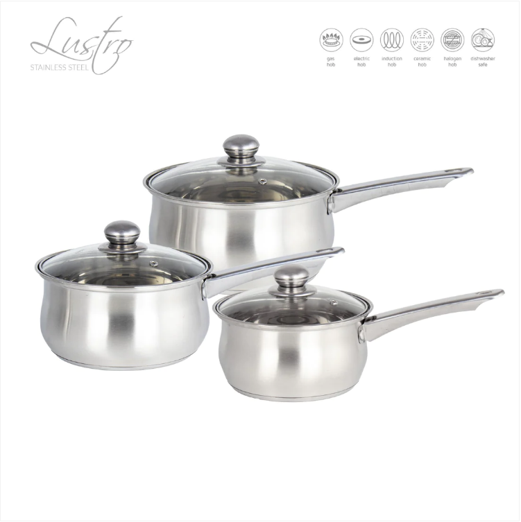 SQ Professional Lustro Stainless Steel Saucepan Set of 3 Silver