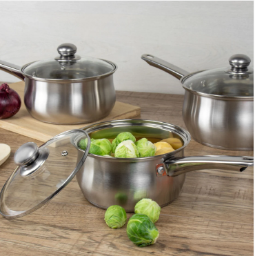 SQ Professional Lustro Stainless Steel Saucepan Set of 3 Silver