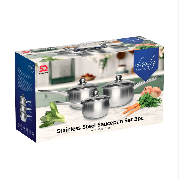 SQ Professional Lustro Stainless Steel Saucepan Set of 3 Silver