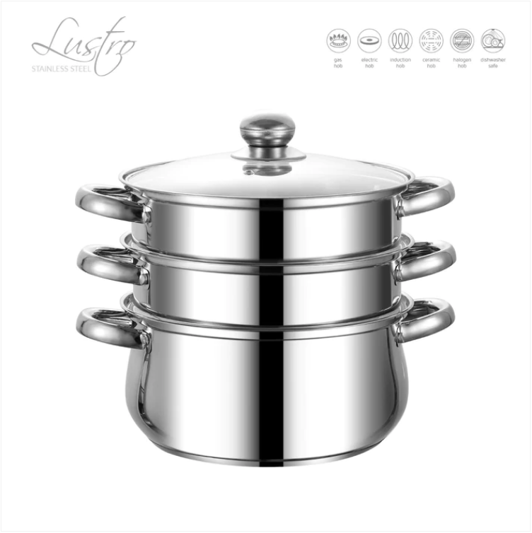 SQ Professional Lustro Stainless Steel Steamer 3 Tier 24 cm 3L