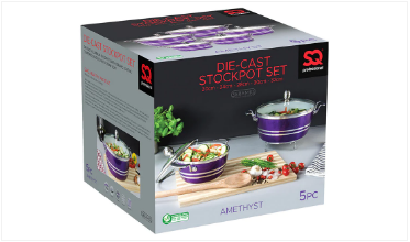 SQ Professional Metallic Die Cast Stockpot Set of 5 Amethyst