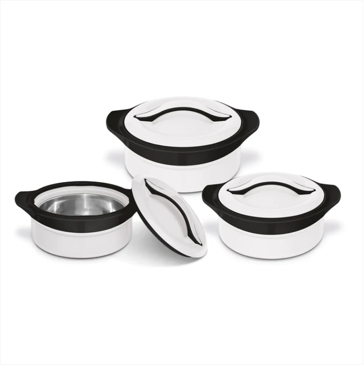 SQ Zenith Insulated Casserole Set 3pc White-Black 1L-1.5L-2.5L