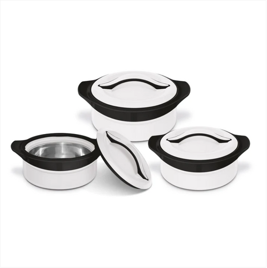 SQ Zenith Insulated Casserole Set 3pc White-Black 1L-1.5L-2.5L