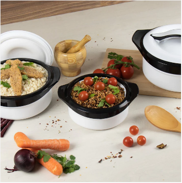 SQ Zenith Insulated Casserole Set 3pc White-Black 1L-1.5L-2.5L