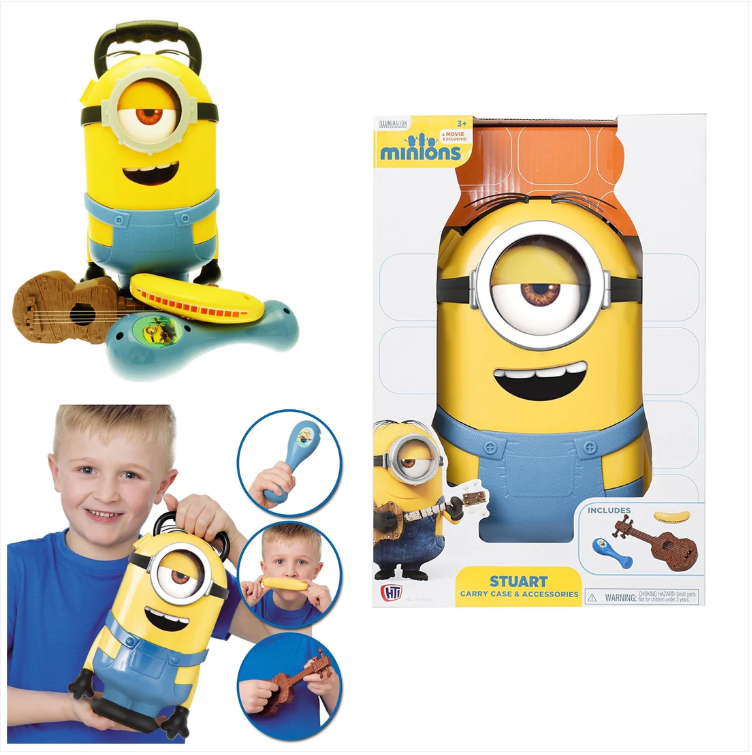 STUART Minions Carry Case With Ukulele Banana Shaped Harmonica & Maraca Toy