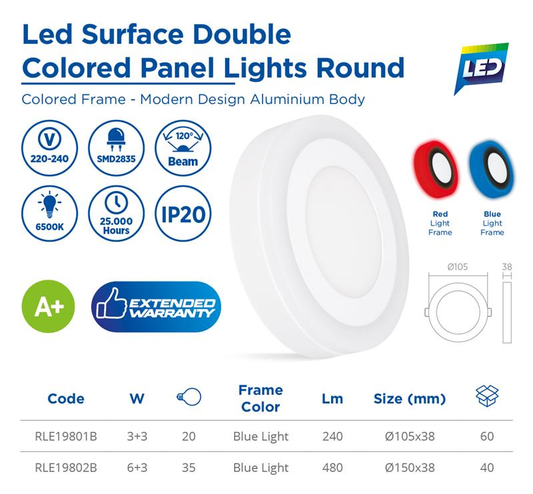 SURFACE DOUBLE COLORED PANEL ROUND (RED),18+6W