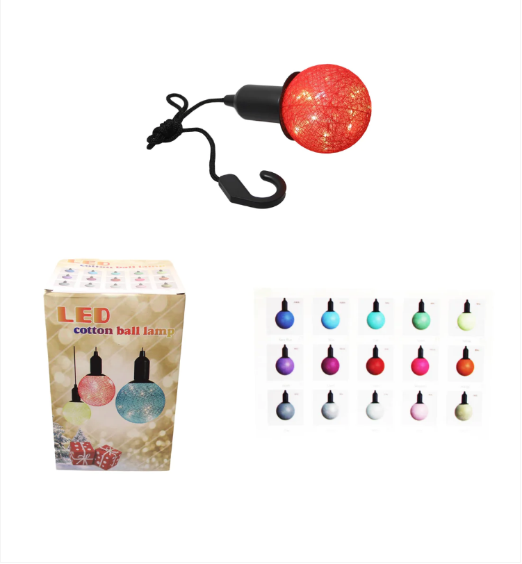 (S) Cotton Ball Ceiling Lamp Battery Operated String LED Indoor Hook Assorted Colours