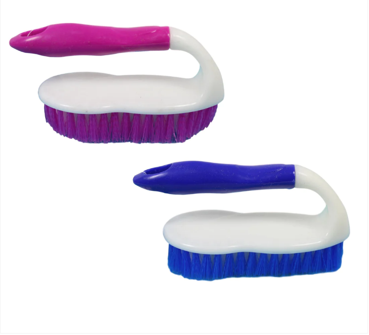 Scrubbing Kitchen Cleaning Brush With Handle Plastic Blue And Pink 15cm