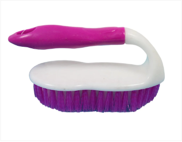 Scrubbing Kitchen Cleaning Brush With Handle Plastic Blue And Pink 15cm