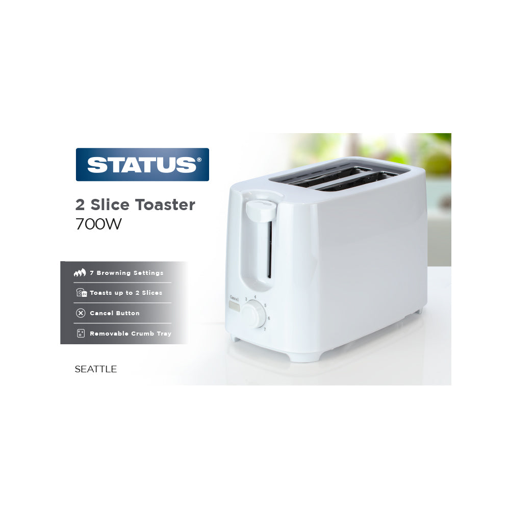 Seattle - Toaster - 700w - 2 Slice - White - Variable Browning Control - Removable Crumb Tray - Cancel Function - 1 pk - in Glossy Retail Box