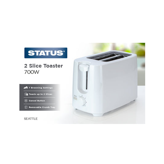 Seattle - Toaster - 700w - 2 Slice - White - Variable Browning Control - Removable Crumb Tray - Cancel Function - 1 pk - in Glossy Retail Box